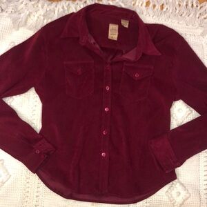DCC Maroon Faux Suede Button Up Long Sleeve Shirt Jacket Shacket Large